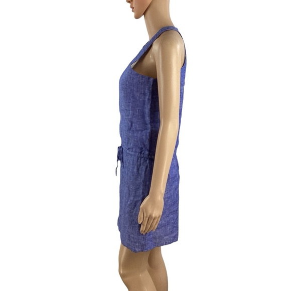 Joie Diega Linen Drawstring Tank Dress Plaza Blue XXS - Picture 4 of 7